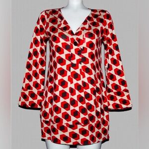Diane Von Furstenberg Size 2 Red Black Geometric Silk Pleat Front Dress Women